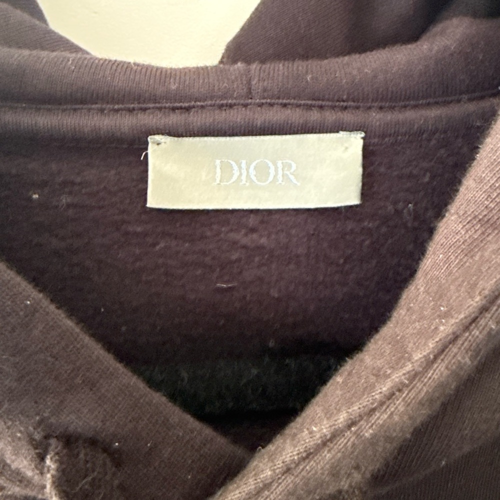 Dior Black Crewneck Hoodie with White Logo and Beige Trim - Picture 4 of 5